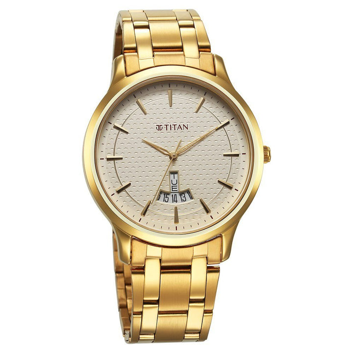Titan Karishma Quartz Analog Champagne Dial Stainless Steel Strap Watch for Men - The Watch Factory ®