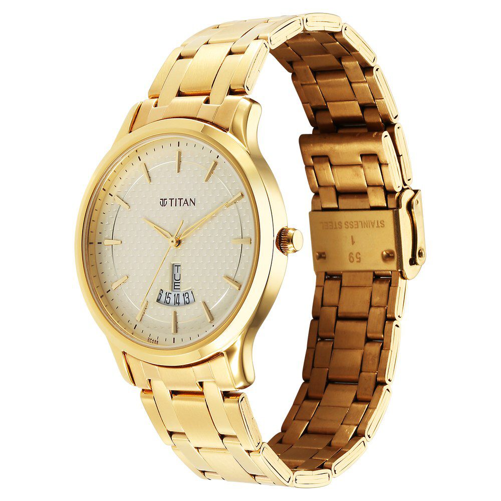 Titan Karishma Quartz Analog Champagne Dial Stainless Steel Strap Watch for Men - The Watch Factory ®