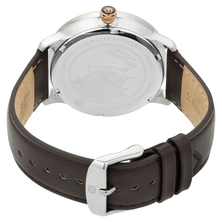 Titan Maritime White Dial Analog Leather Strap Watch for Men NP1828KL01