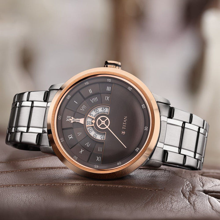 Titan Grandmaster Brown Dial Analog Stainless Steel Strap Watch for Men - The Watch Factory ®