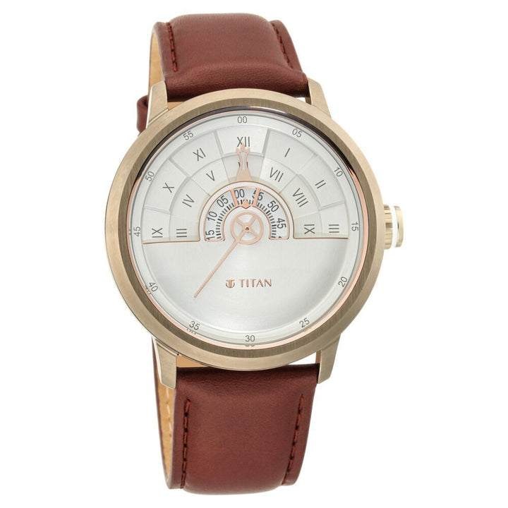 Titan Grandmaster White Dial Quartz Analog Leather Strap Watch for Men - The Watch Factory ®