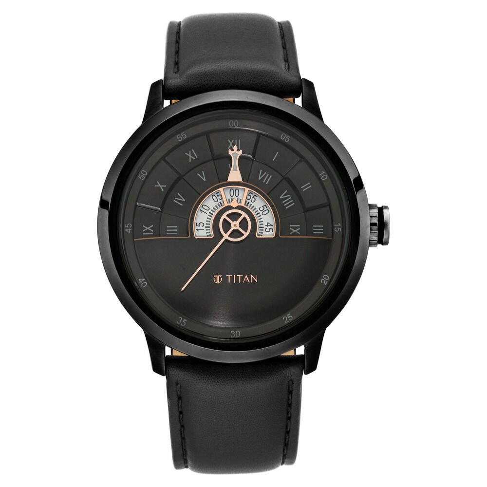 Titan Grandmaster Black Dial Quartz Analog Leather Strap Watch for Men - The Watch Factory ®