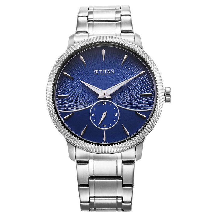 Titan Regalia Opulent Quartz Analog Blue Dial Silver Stainless Steel Strap Watch for Men 1828SM02