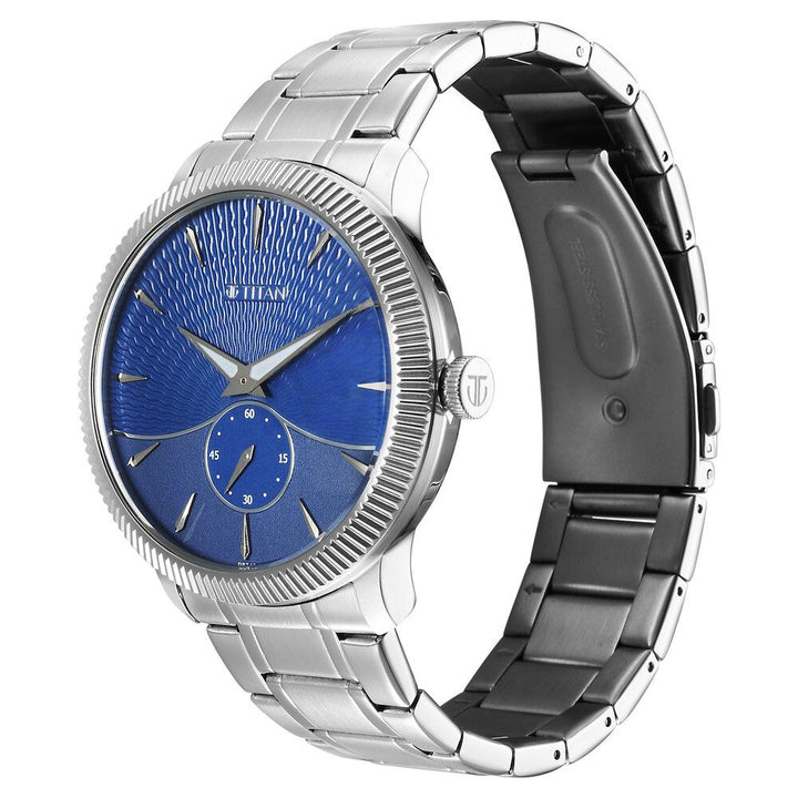 Titan Regalia Opulent Quartz Analog Blue Dial Silver Stainless Steel Strap Watch for Men 1828SM02