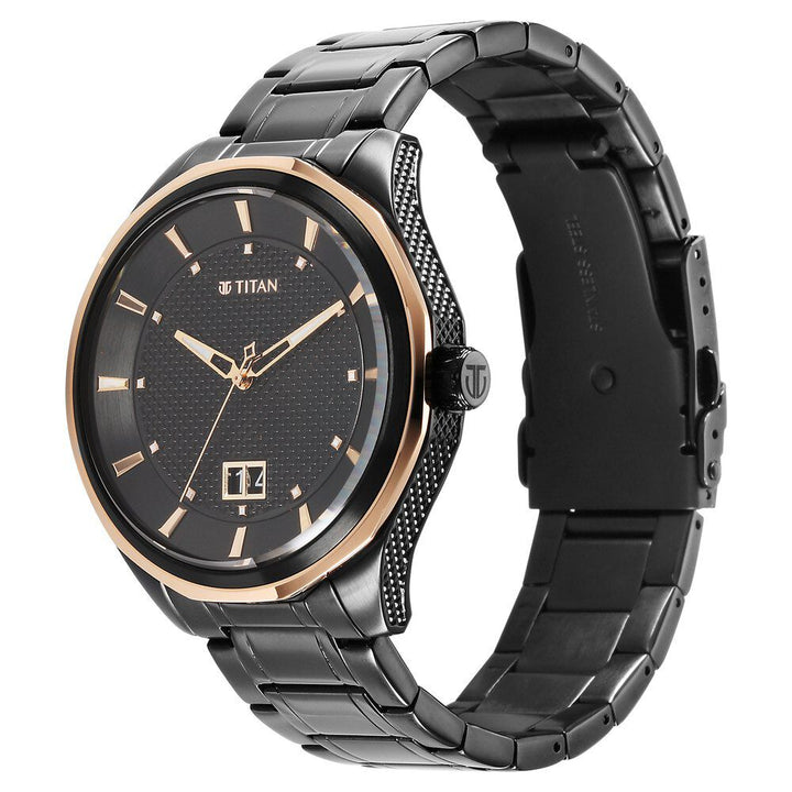 Titan Regalia Opulent Quartz Analog with Date Black Dial Black Stainless Steel Strap Watch for Men - The Watch Factory ®