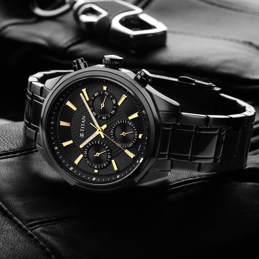 Titan Regalia Opulent Multifunction Black Dial Black Stainless Steel Strap Watch For Men - The Watch Factory ®