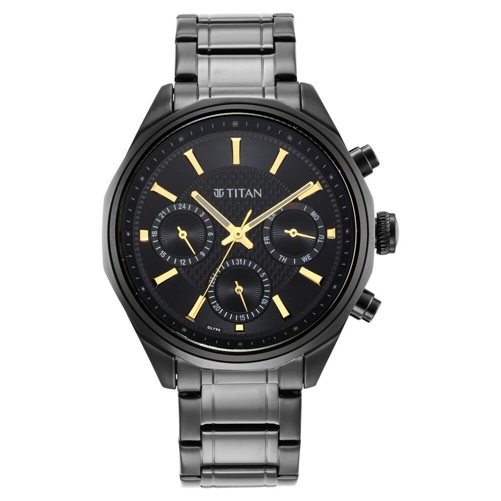Titan Regalia Opulent Multifunction Black Dial Black Stainless Steel Strap Watch For Men - The Watch Factory ®