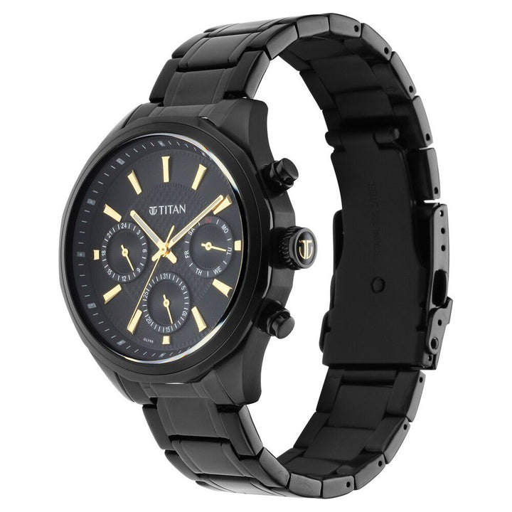 Titan Regalia Opulent Multifunction Black Dial Black Stainless Steel Strap Watch For Men - The Watch Factory ®