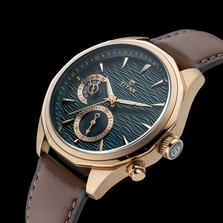 Titan Maritime Green Dial Quartz Multifunction Leather Strap watch for Men - The Watch Factory ®