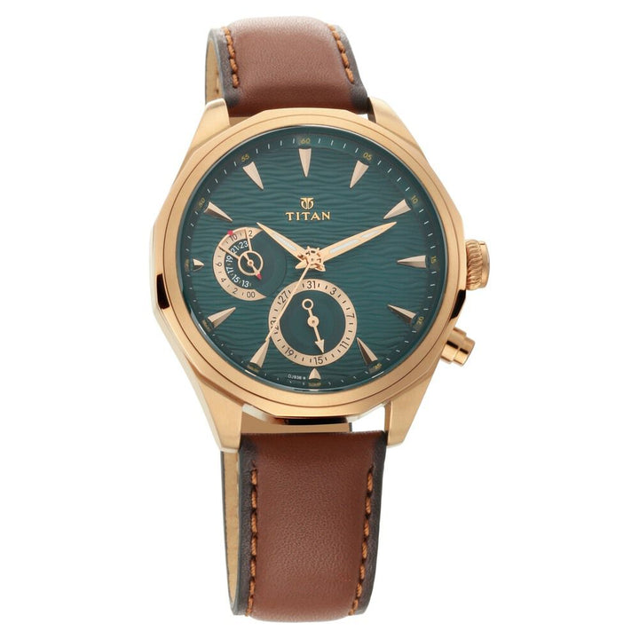 Titan Maritime Green Dial Quartz Multifunction Leather Strap watch for Men NS1829QL01