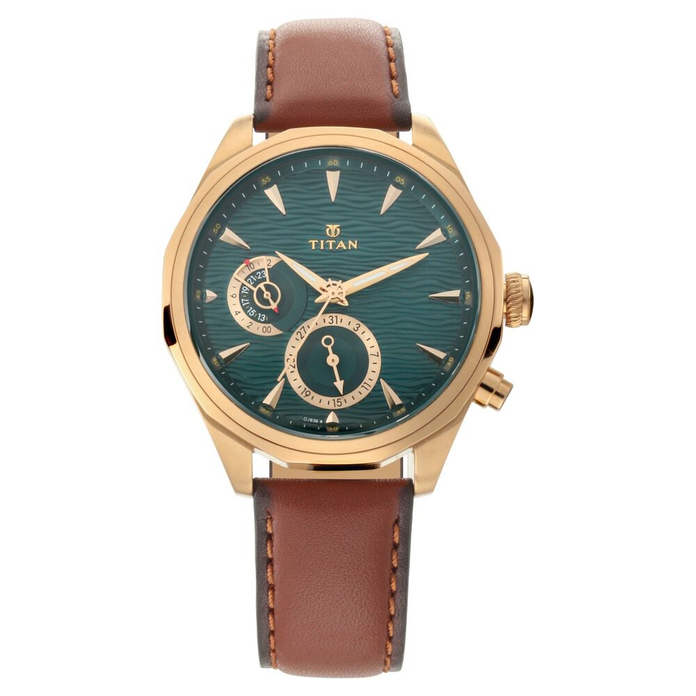 Titan Maritime Green Dial Quartz Multifunction Leather Strap watch for Men - The Watch Factory ®