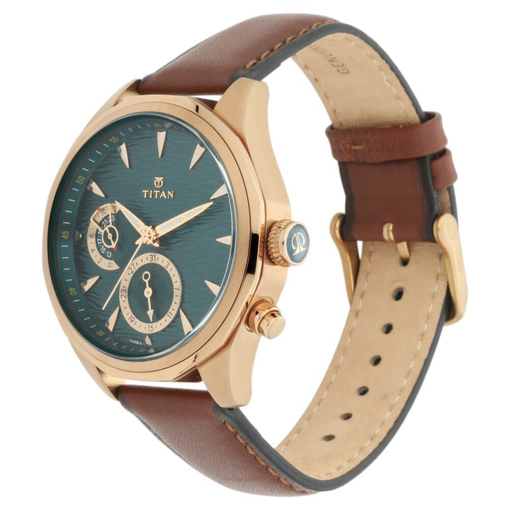 Titan Maritime Green Dial Quartz Multifunction Leather Strap watch for Men NS1829QL01