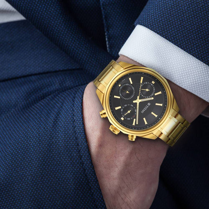 Titan Regalia Opulent Silver Dial Quartz Multifunction Stainless Steel Strap watch for Men NS1829YM01