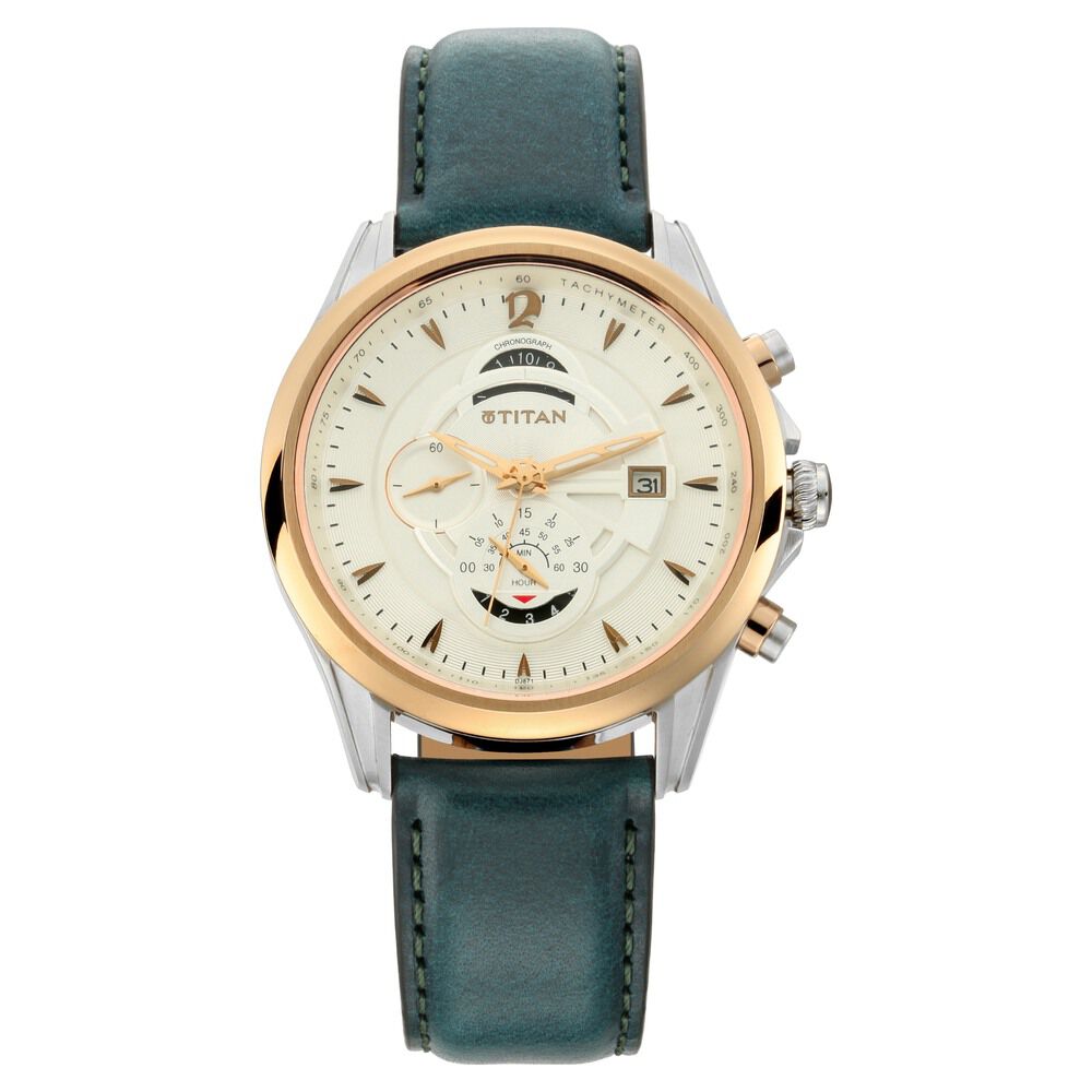 Titan Maritime White Dial Chronograph Leather Strap Watch for Men NS1830KL01