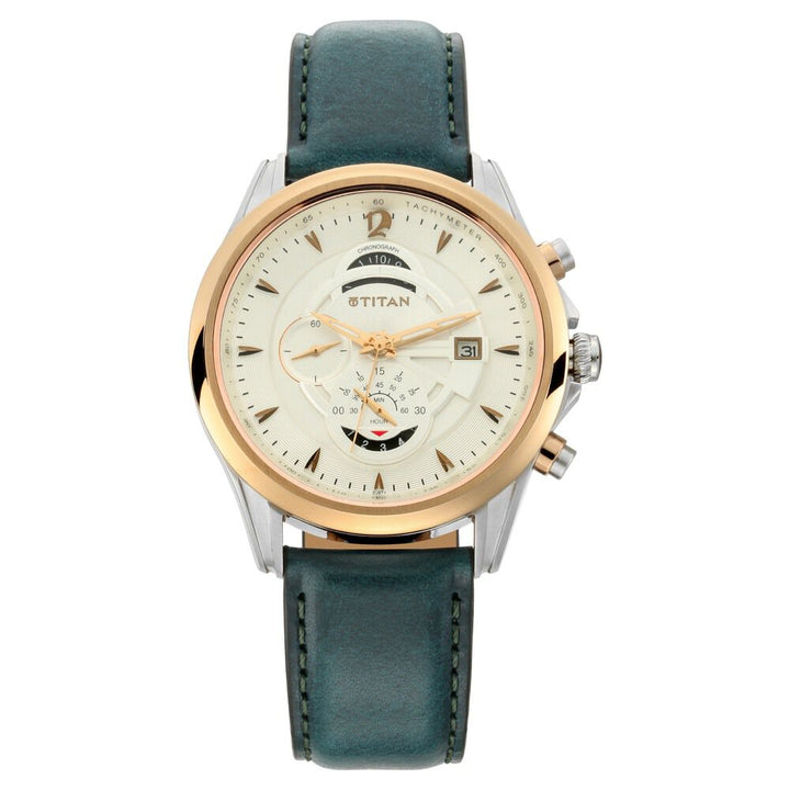 Titan Maritime White Dial Chronograph Leather Strap Watch for Men NS1830KL01