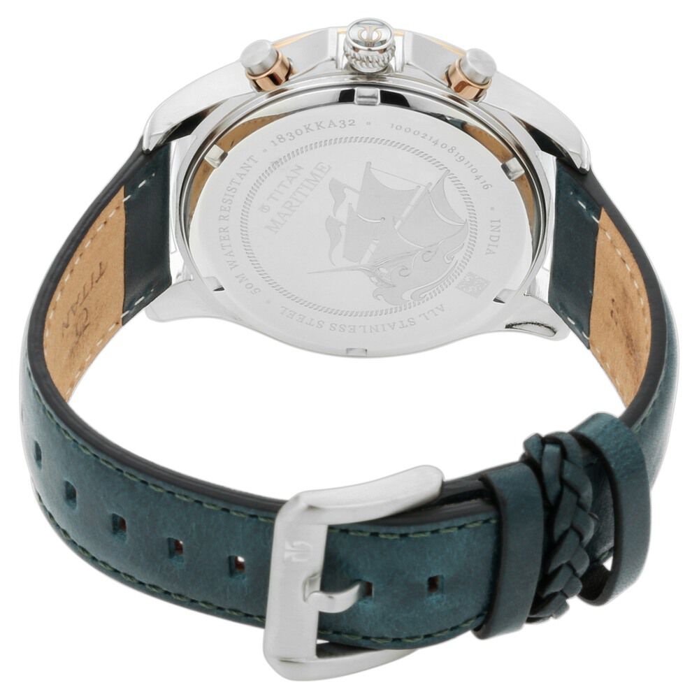 Titan Maritime White Dial Chronograph Leather Strap Watch for Men NS1830KL01