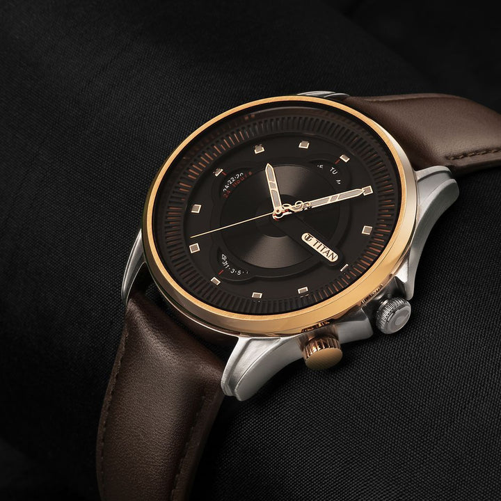 Titan Techno Beats Black Dial Analog with Day and Date Steel Strap Watch for Men - The Watch Factory ®