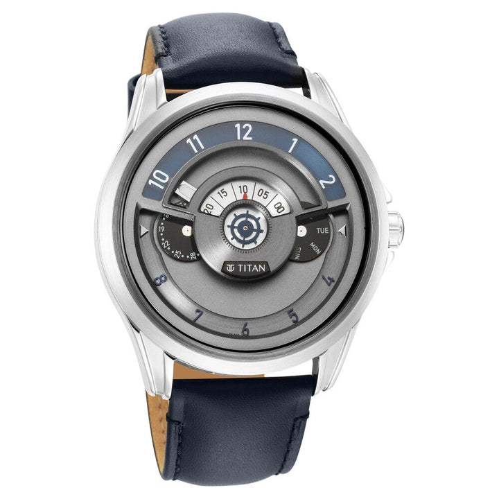 Titan Maritime Anthracite Dial Quartz Multifunction Leather Strap Watch for Men-NS1830SL01