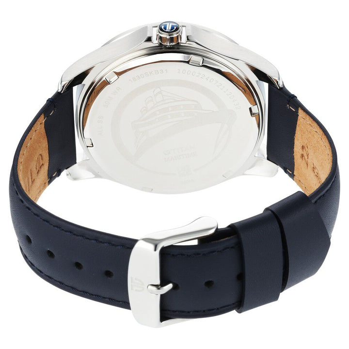 Titan Maritime Anthracite Dial Quartz Multifunction Leather Strap Watch for Men-NS1830SL01