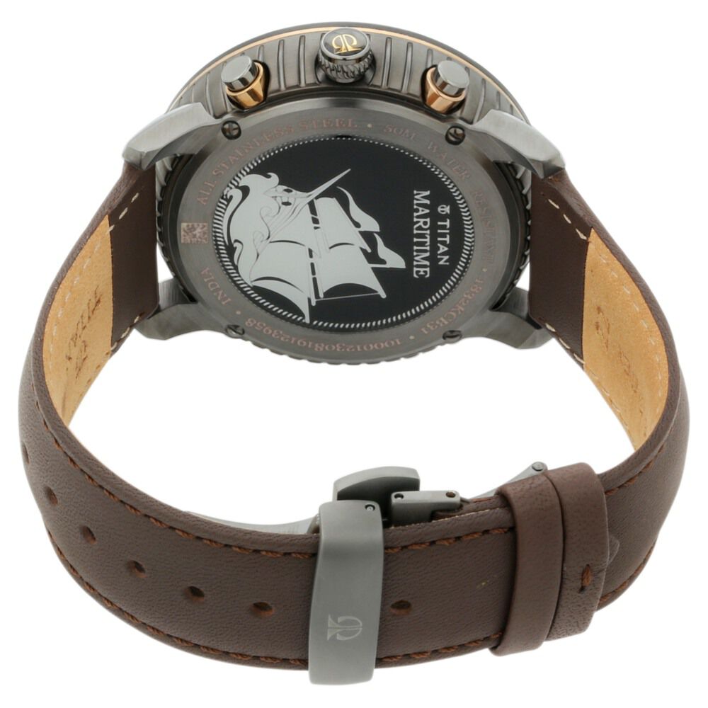 Titan Quartz Chronograph Green Dial Leather Strap Watch for Men NQ1832KL01