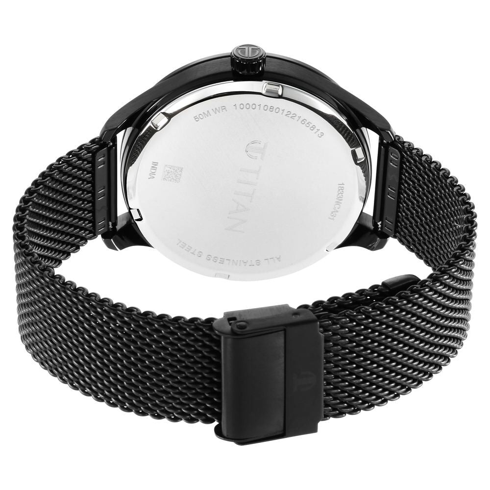 Titan Black and Gold Black Dial Analog with Day and Date Stainless Steel Strap Watch for Men-NS1833NM01