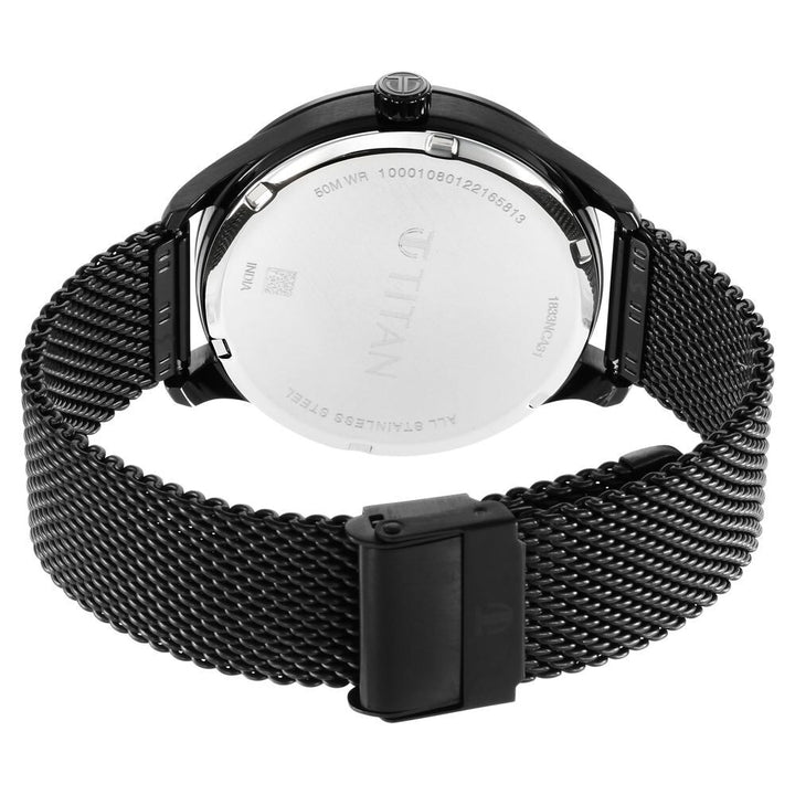 Titan Black and Gold Black Dial Analog with Day and Date Stainless Steel Strap Watch for Men-NS1833NM01