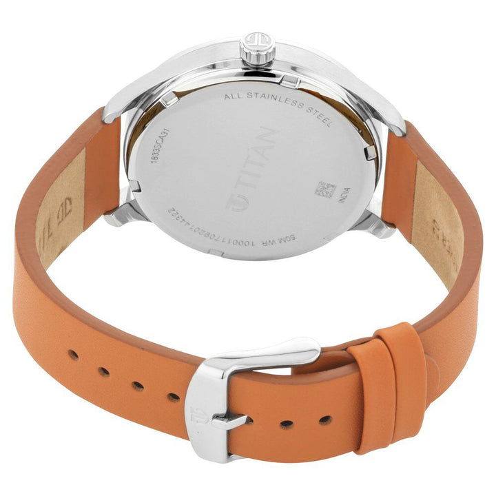 Titan Evoke Blue Dial Analog DayDate Quartz Leather Strap Watch for Men - The Watch Factory ®