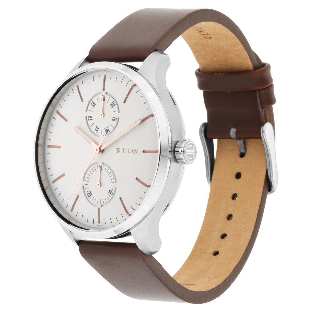 Titan Evoke White Dial Analog with Day and Date Stainless Steel Strap Watch for Men - The Watch Factory ®