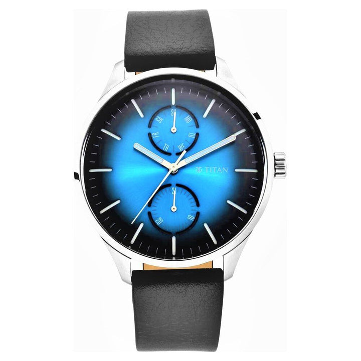Titan Evoke Blue Dial Analog with Day and Date Leather Strap Watch for Men-NS1833SL03