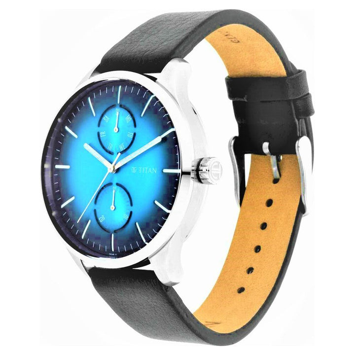 Titan Evoke Blue Dial Analog with Day and Date Leather Strap Watch for Men-NS1833SL03