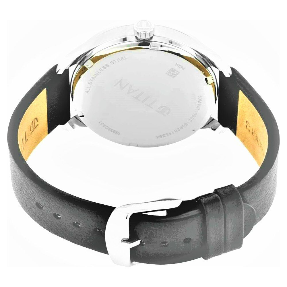 Titan Evoke Blue Dial Analog with Day and Date Leather Strap Watch for Men-NS1833SL03