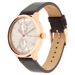 Titan Evoke Champagne Dial Brown Leather Strap Watch 1833WL01 (DK244)