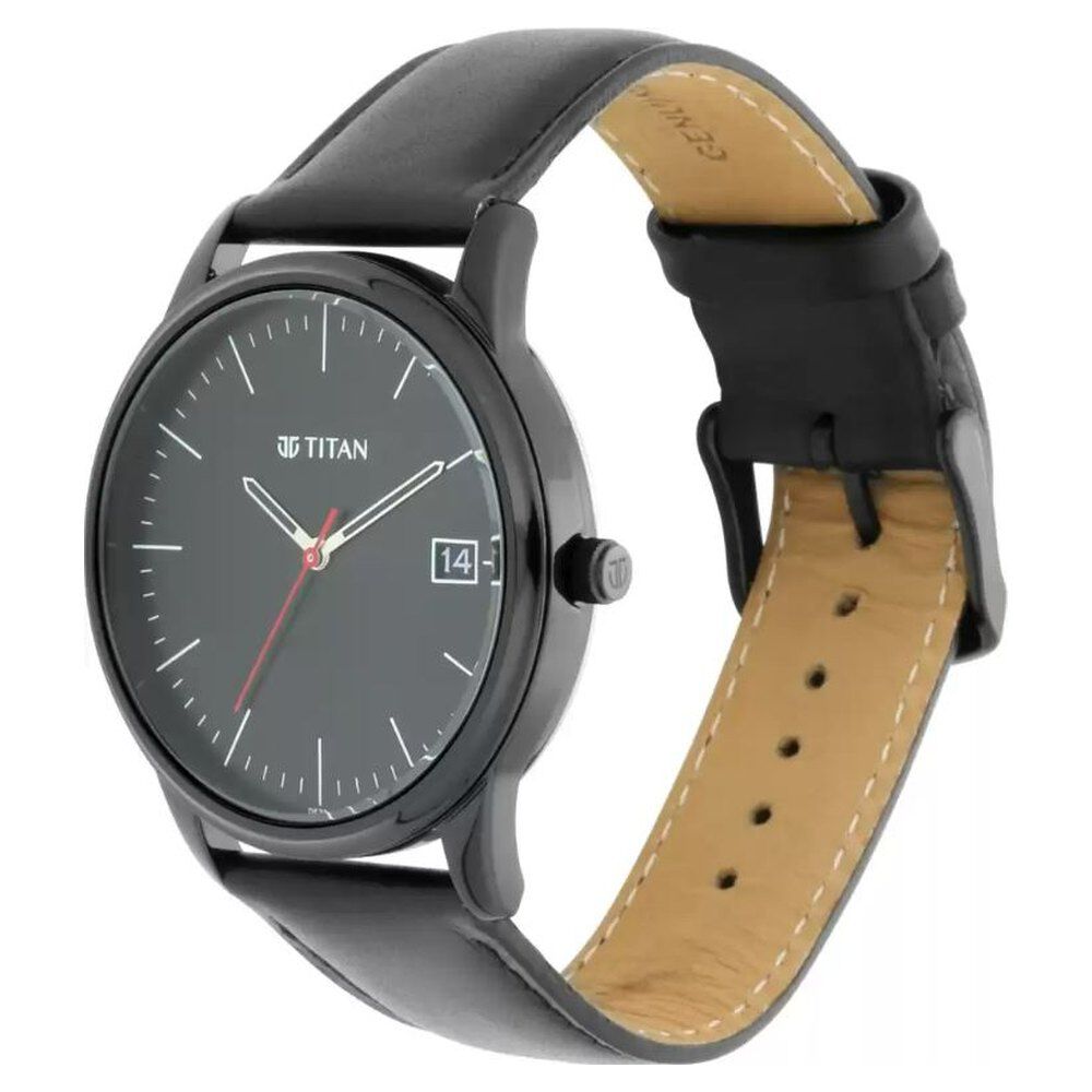 Titan Neo Black Dial Analog with Date Leather Strap Watch for Men-NN1836NL01