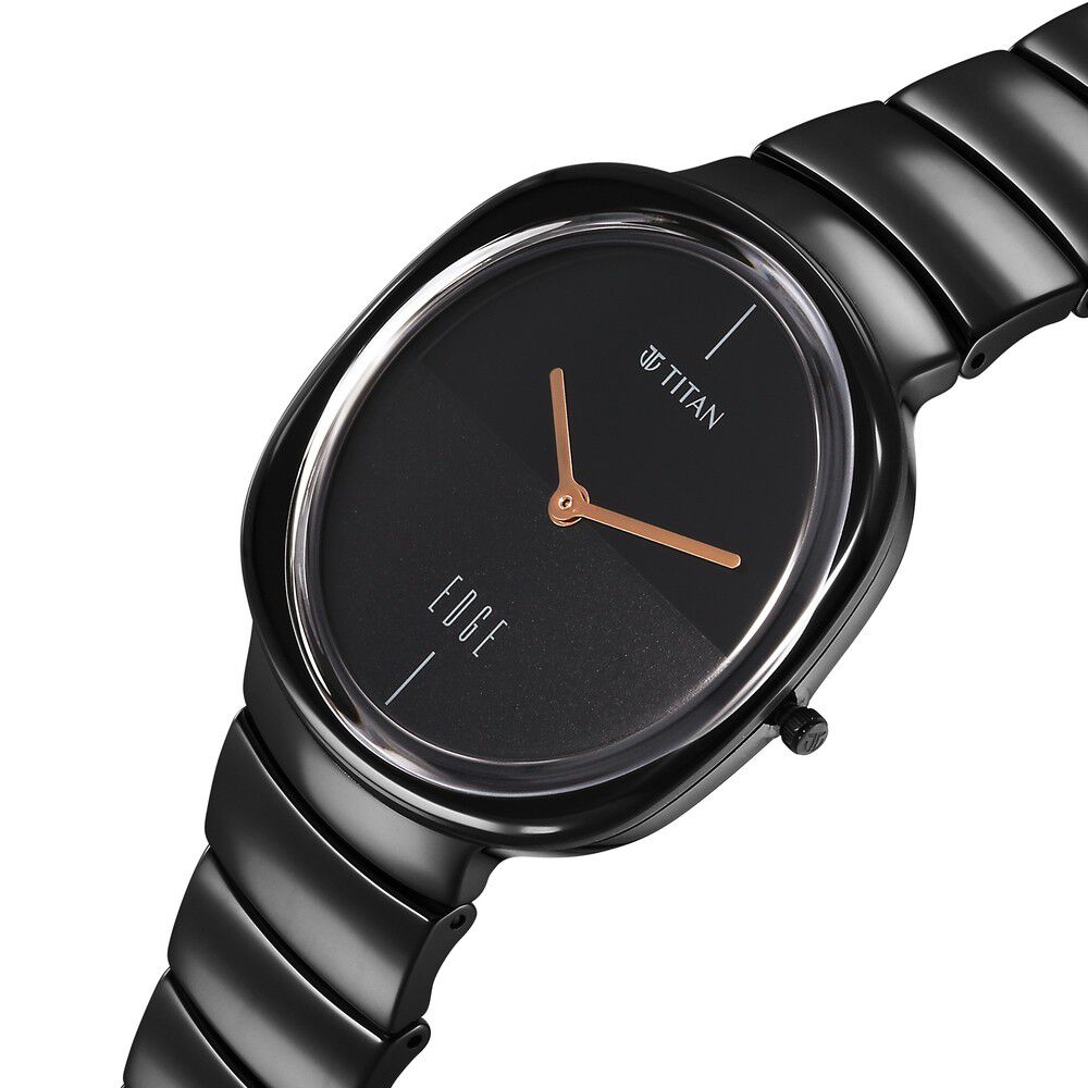 Titan Edge Squircle Quartz in Rich Black with Glossy Ceramic Unisex Watch - The Watch Factory ®