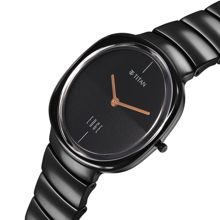 Titan Edge Squircle Quartz in Rich Black with Glossy Ceramic Unisex Watch - The Watch Factory ®
