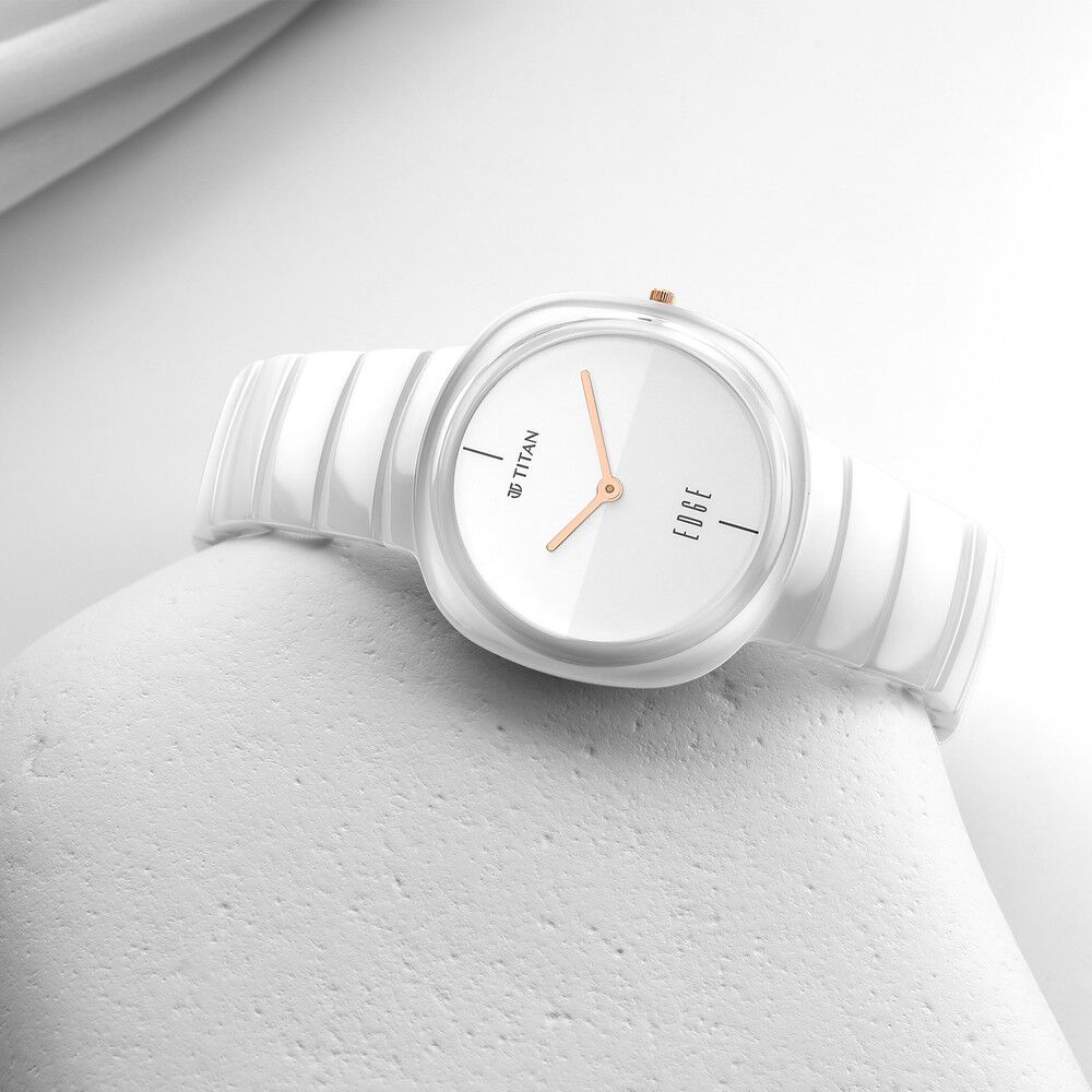 Titan Edge Squircle Quartz in Arctic White with Glossy Ceramic Unisex Watch - The Watch Factory ®