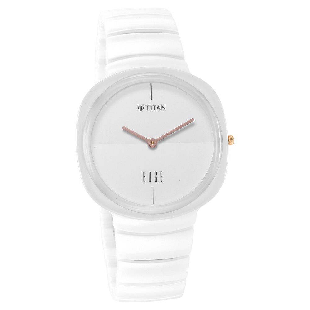 Titan Edge Squircle Quartz in Arctic White with Glossy Ceramic Unisex Watch - The Watch Factory ®