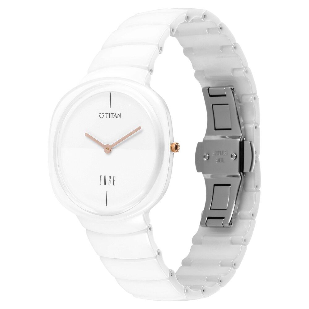 Titan Edge Squircle Quartz in Arctic White with Glossy Ceramic Unisex Watch - The Watch Factory ®