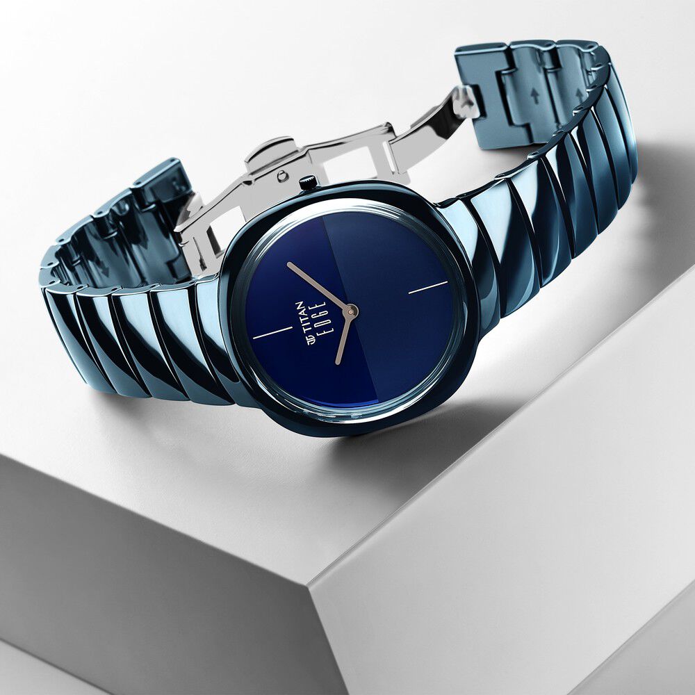 Titan Edge Squircle Quartz in Atlantic Blue with Glossy Ceramic Unisex Watch - The Watch Factory ®