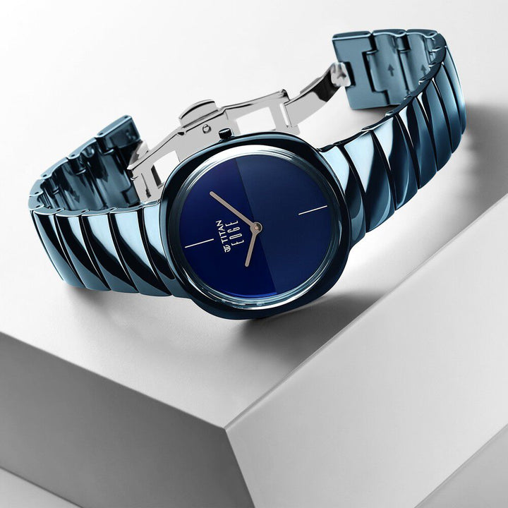 Titan Edge Squircle Quartz in Atlantic Blue with Glossy Ceramic Unisex Watch - The Watch Factory ®
