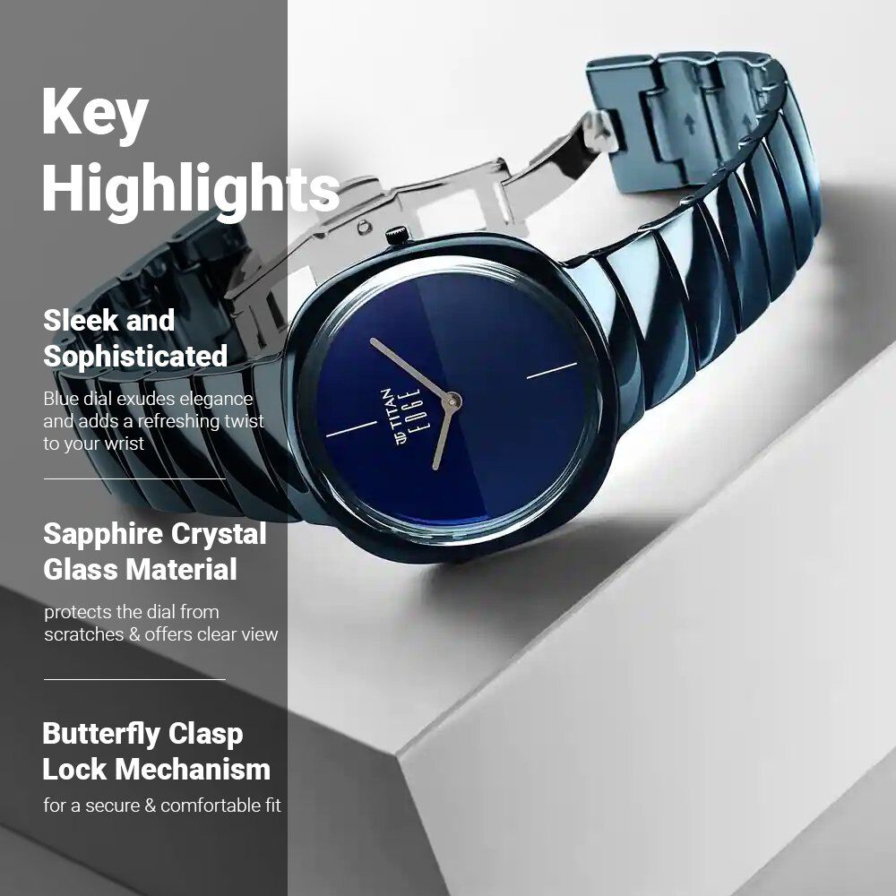 Titan Edge Squircle Quartz in Atlantic Blue with Glossy Ceramic Unisex Watch - The Watch Factory ®