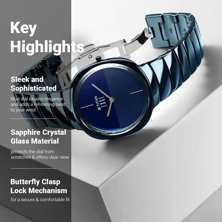 Titan Edge Squircle Quartz in Atlantic Blue with Glossy Ceramic Unisex Watch - The Watch Factory ®