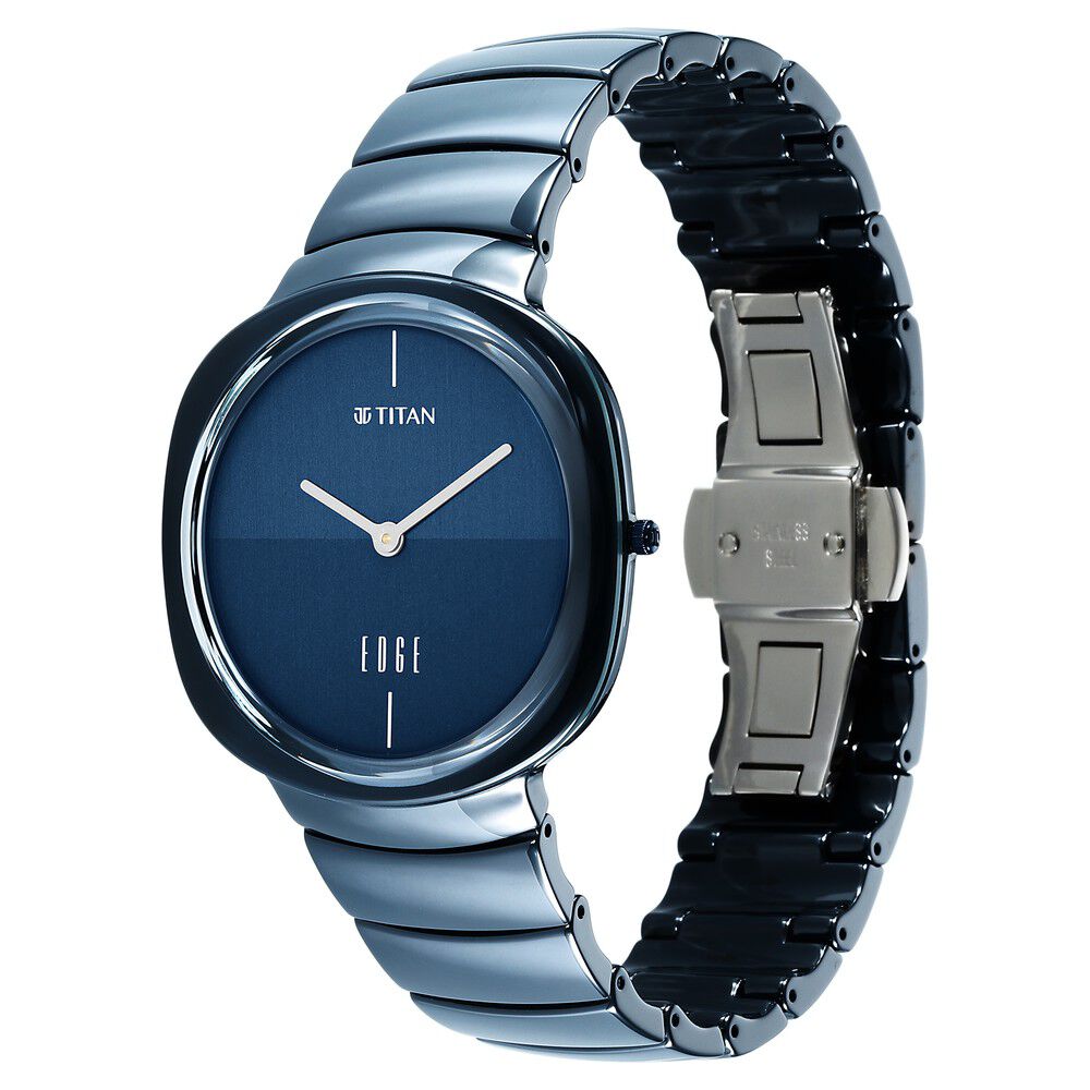 Titan Edge Squircle Quartz in Atlantic Blue with Glossy Ceramic Unisex Watch - The Watch Factory ®