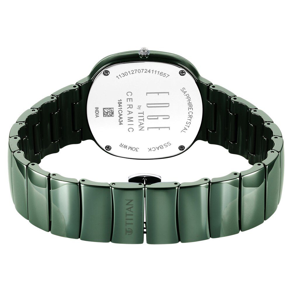 Titan Edge Squircle Camo Slim Ceramic Strap Green Dial Analog Unisex Watch 1841QC05