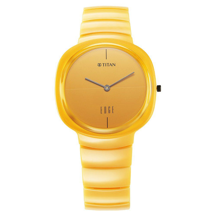 Titan Edge Squircle Slim Ceramic Strap Yellow Dial Analog Unisex Watch 1841QC08