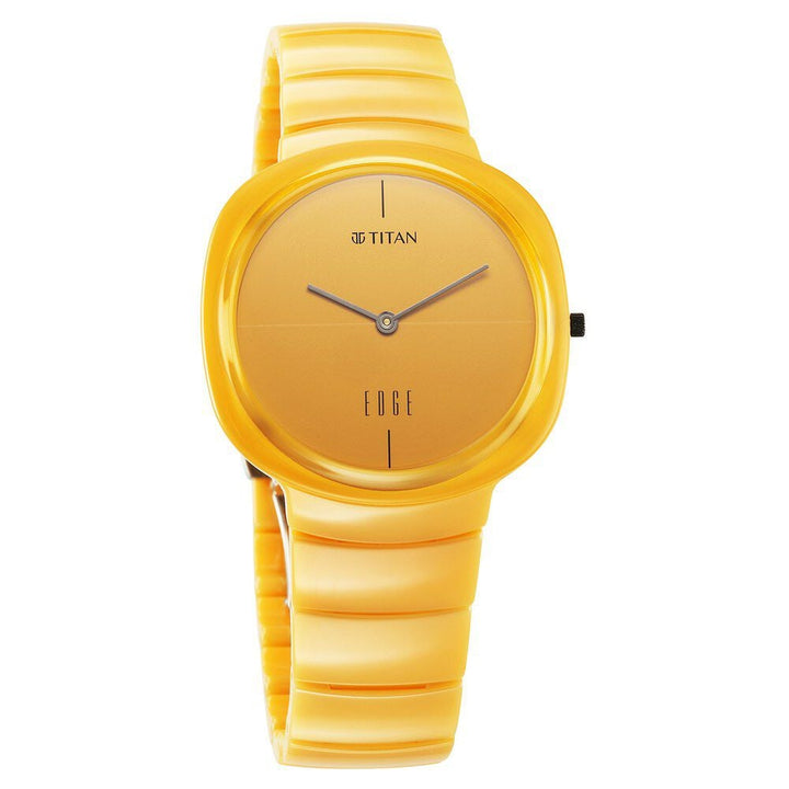 Titan Edge Squircle Slim Ceramic Strap Yellow Dial Analog Unisex Watch 1841QC08