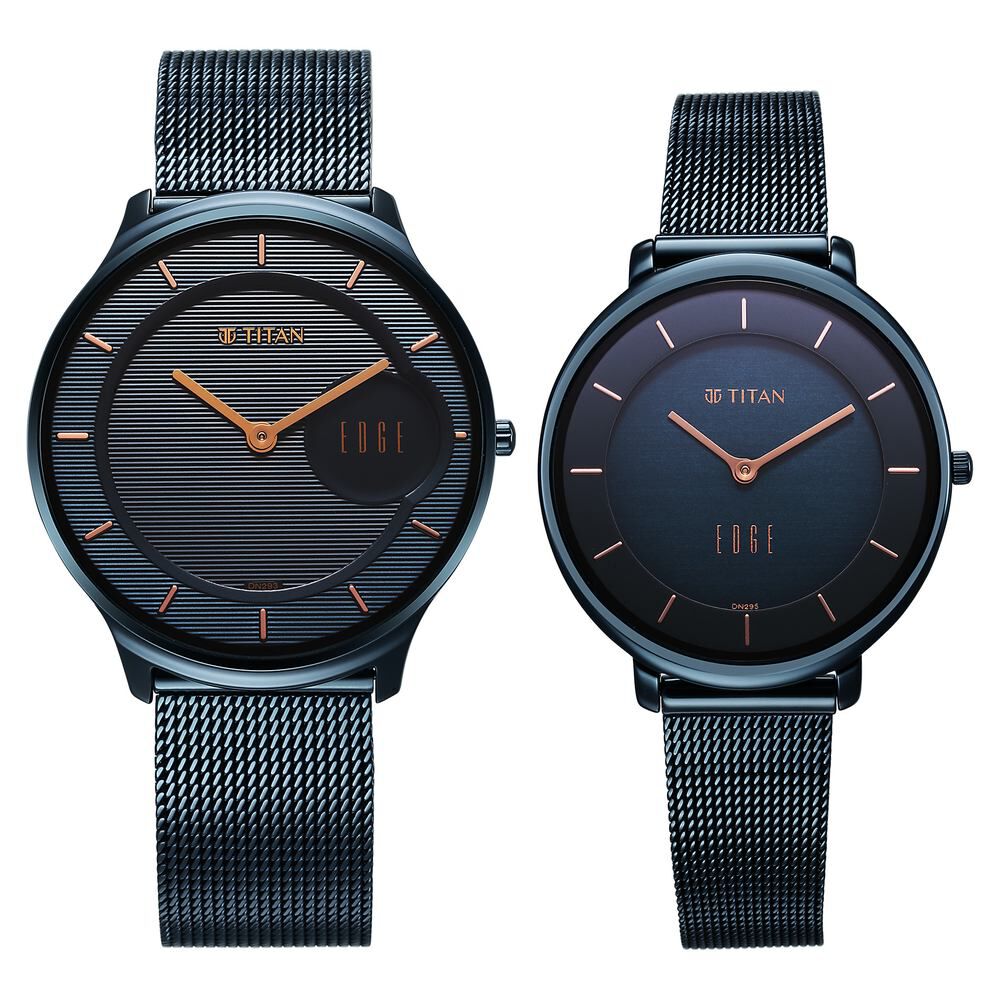 Titan Edge Pair Blue Dial Analog Stainless Steel Strap watch for Couple - The Watch Factory ®