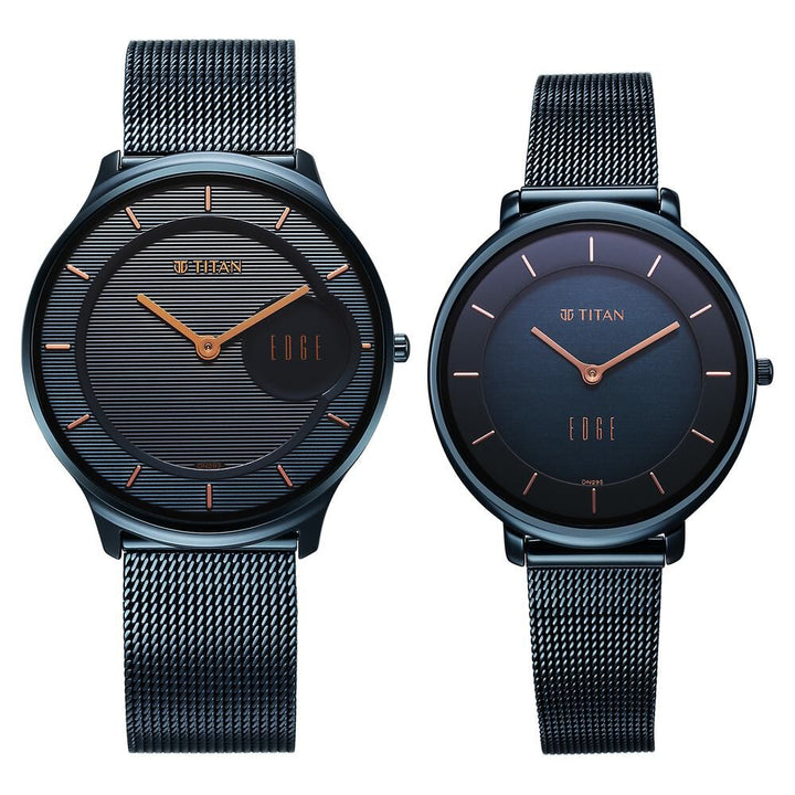 Titan Edge Pair Blue Dial Analog Stainless Steel Strap watch for Couple - The Watch Factory ®