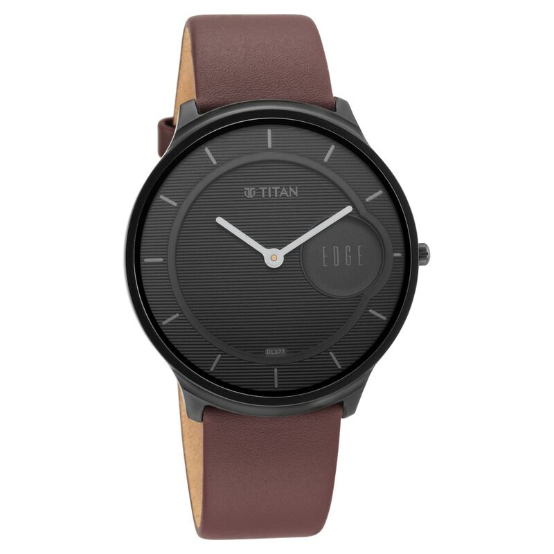 Titan Edge Baseline Black Dial Analog Leather Strap Watch For Men