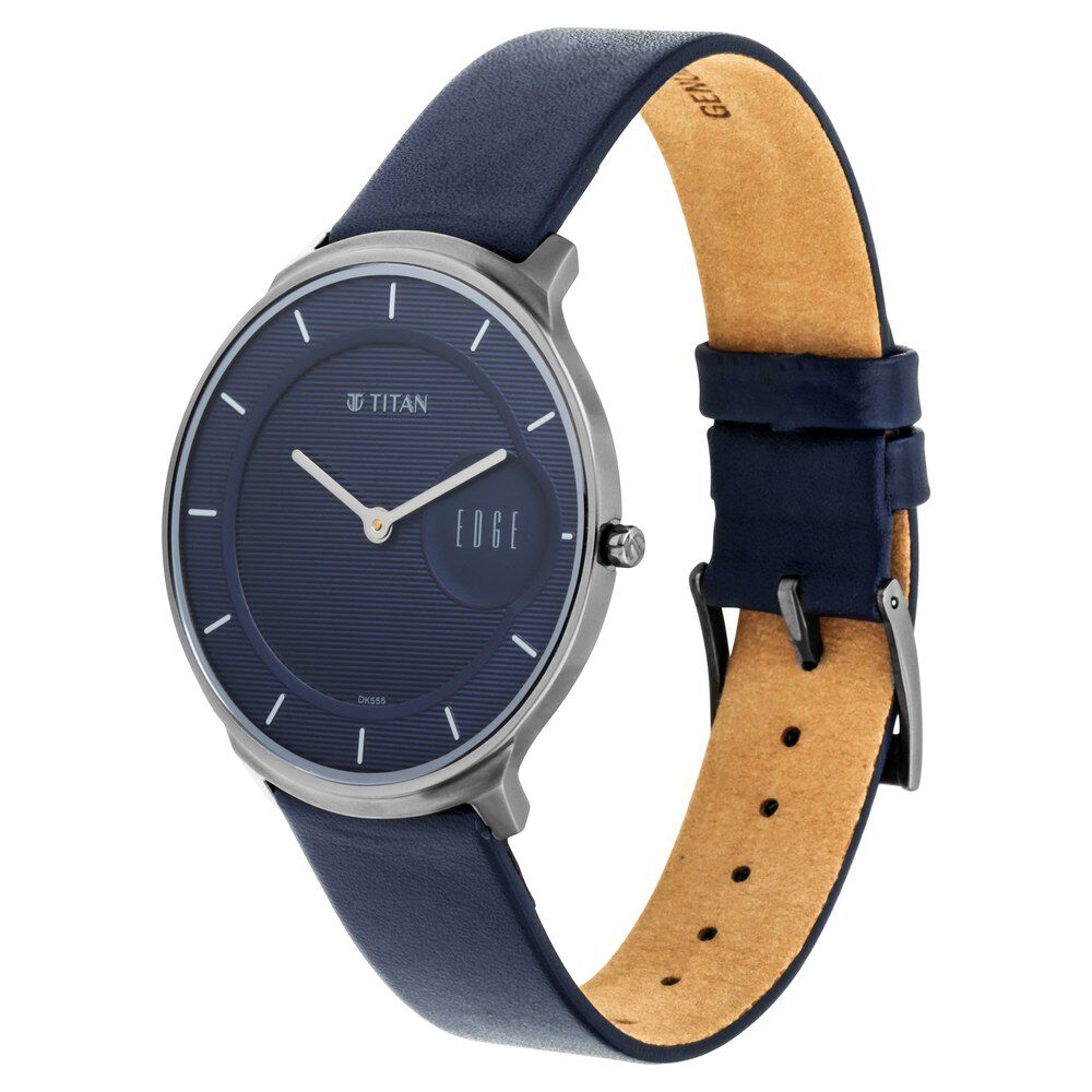 Titan Quartz Analog Blue Dial Leather Strap Watch for Men NS1843QL01